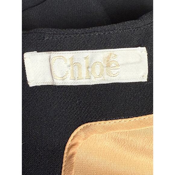 Chloe Black and Tan Midi Shift Dress Size 36 Fully Lined Front Slit Pockets - Picture 5 of 7